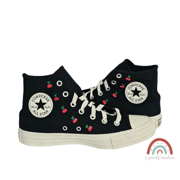New! Converse Chuck Taylor All Star High Top Sneakers with Cherry Embroidery - Picture 10 of 16